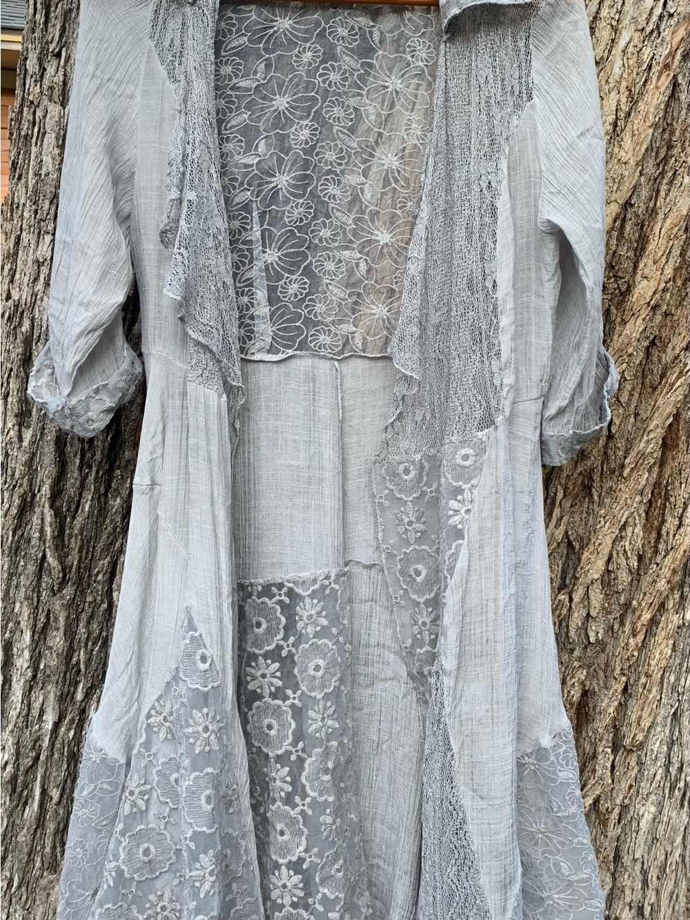 Light Gray Lace Panel Long Women's Robe